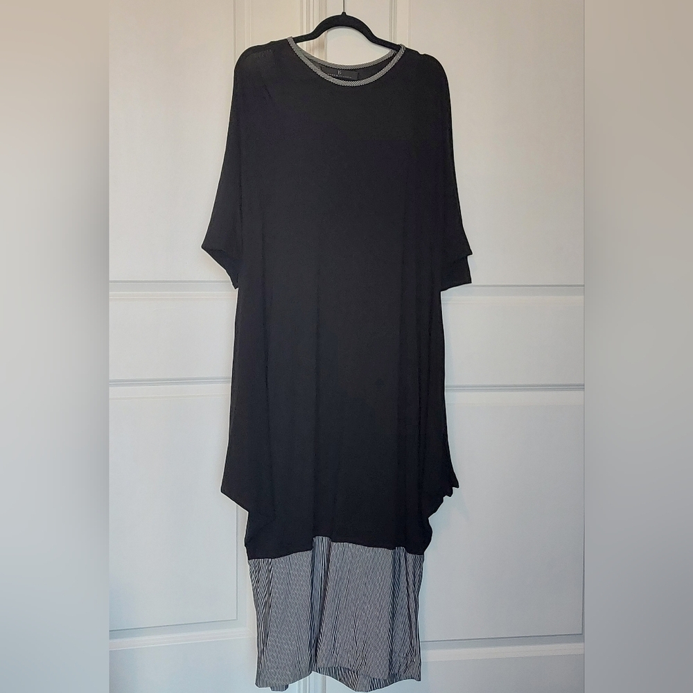 KEDEM SASSON Oversized Black Maxi Dress Striped Bottom Women's One Size